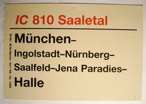 Zuglaufschild 810 saaletal - ic,